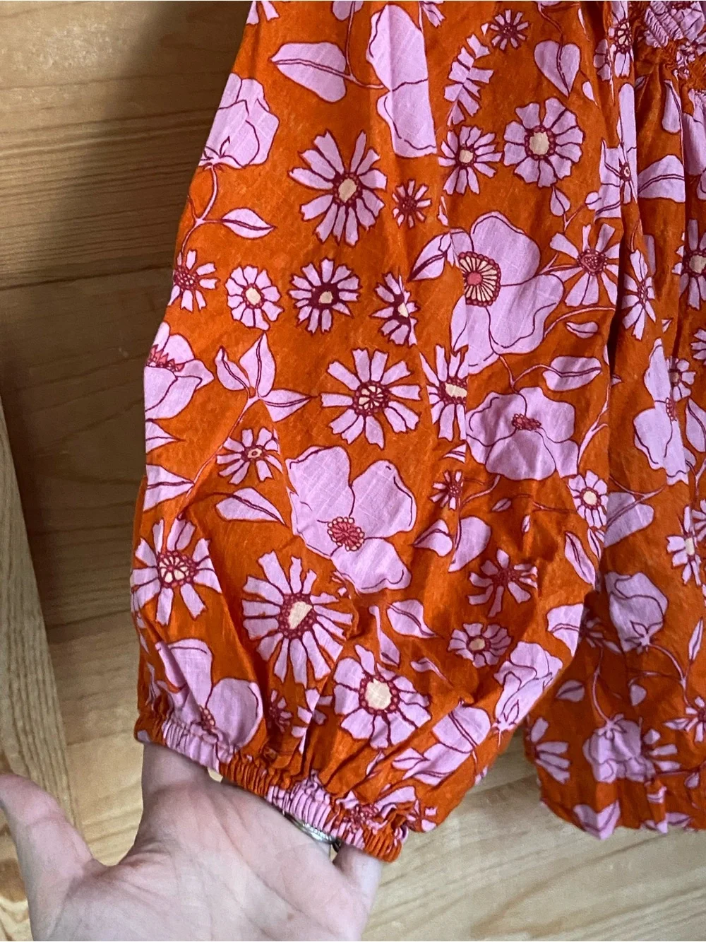 Free People Miss Daisy floral burnt orange puff sleeve smock blouse size medium